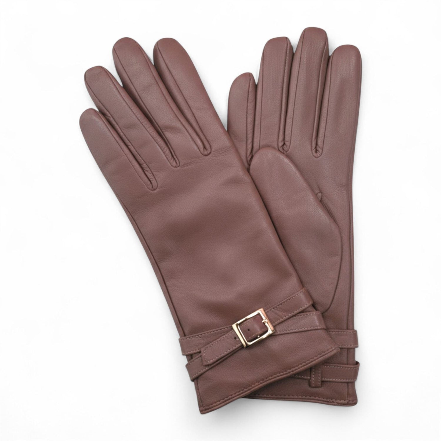 Womens Italian Leather Winter Buckle Soft Wool Lining Gloves - L-GLV-601