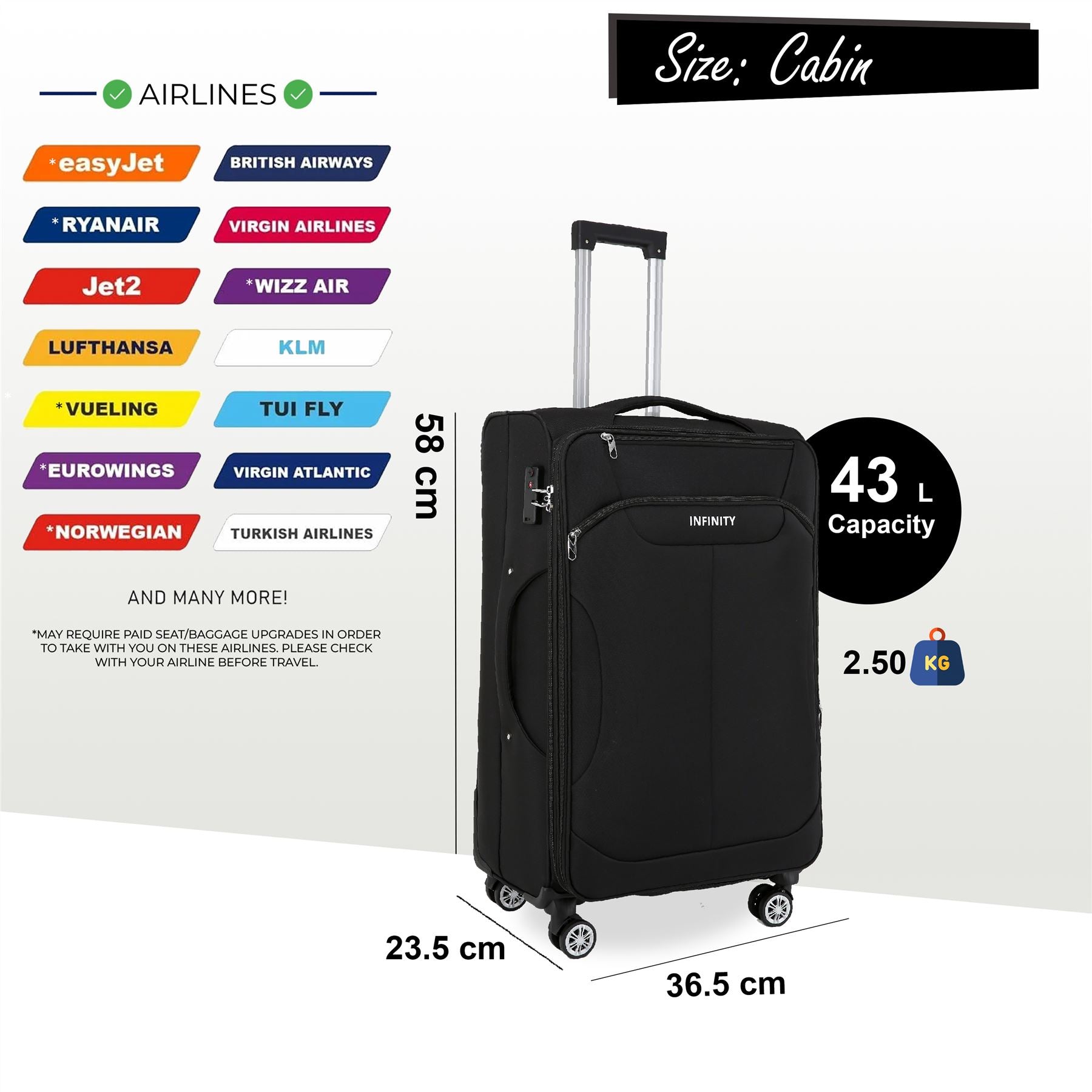 Delta Cabin Hard Shell Suitcase in Black