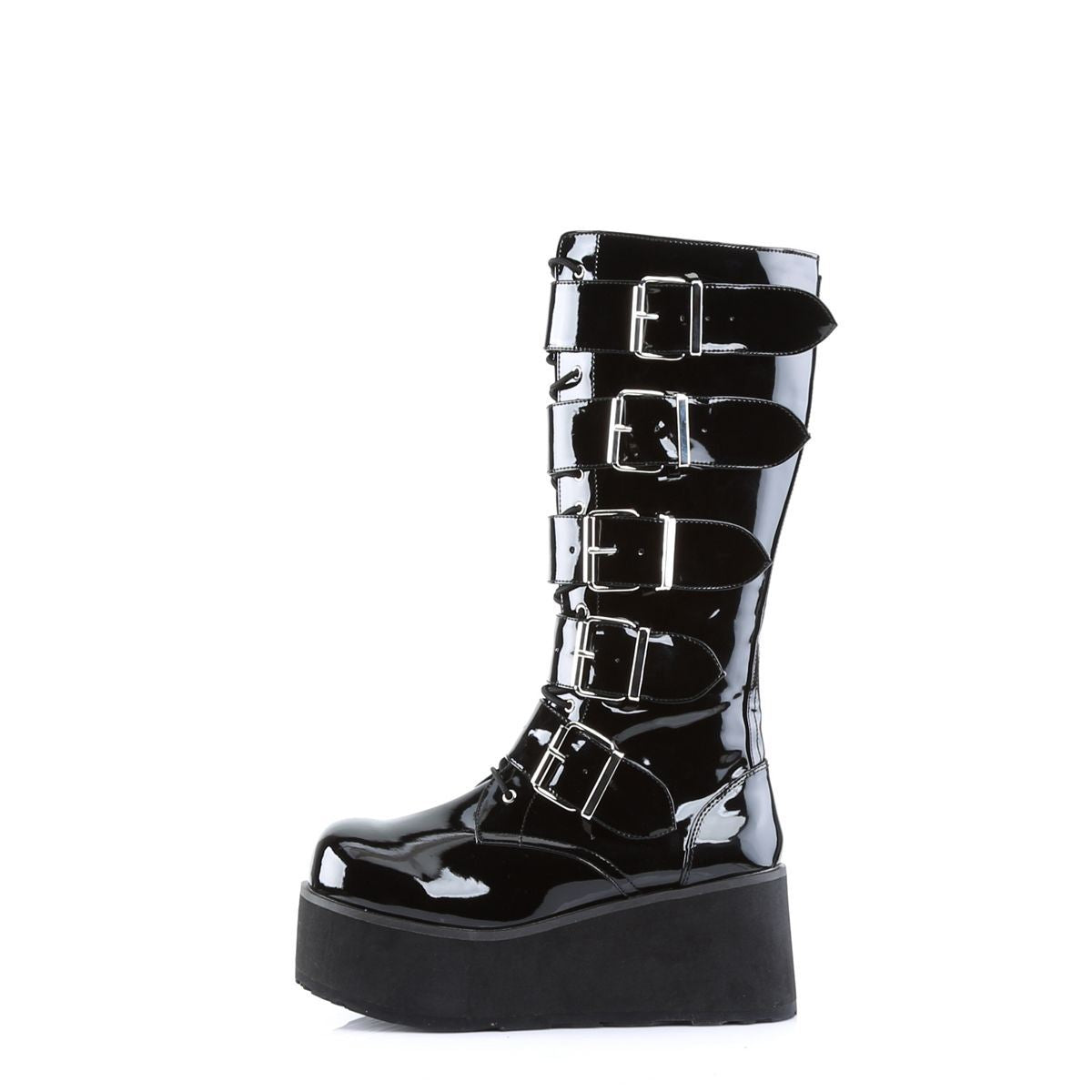 Demonia Trashville 518 Black Patent Leather Mid Calf Boots - Upperclass Fashions 