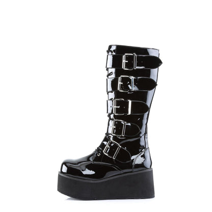 Demonia Trashville 518 Black Patent Leather Mid Calf Boots
