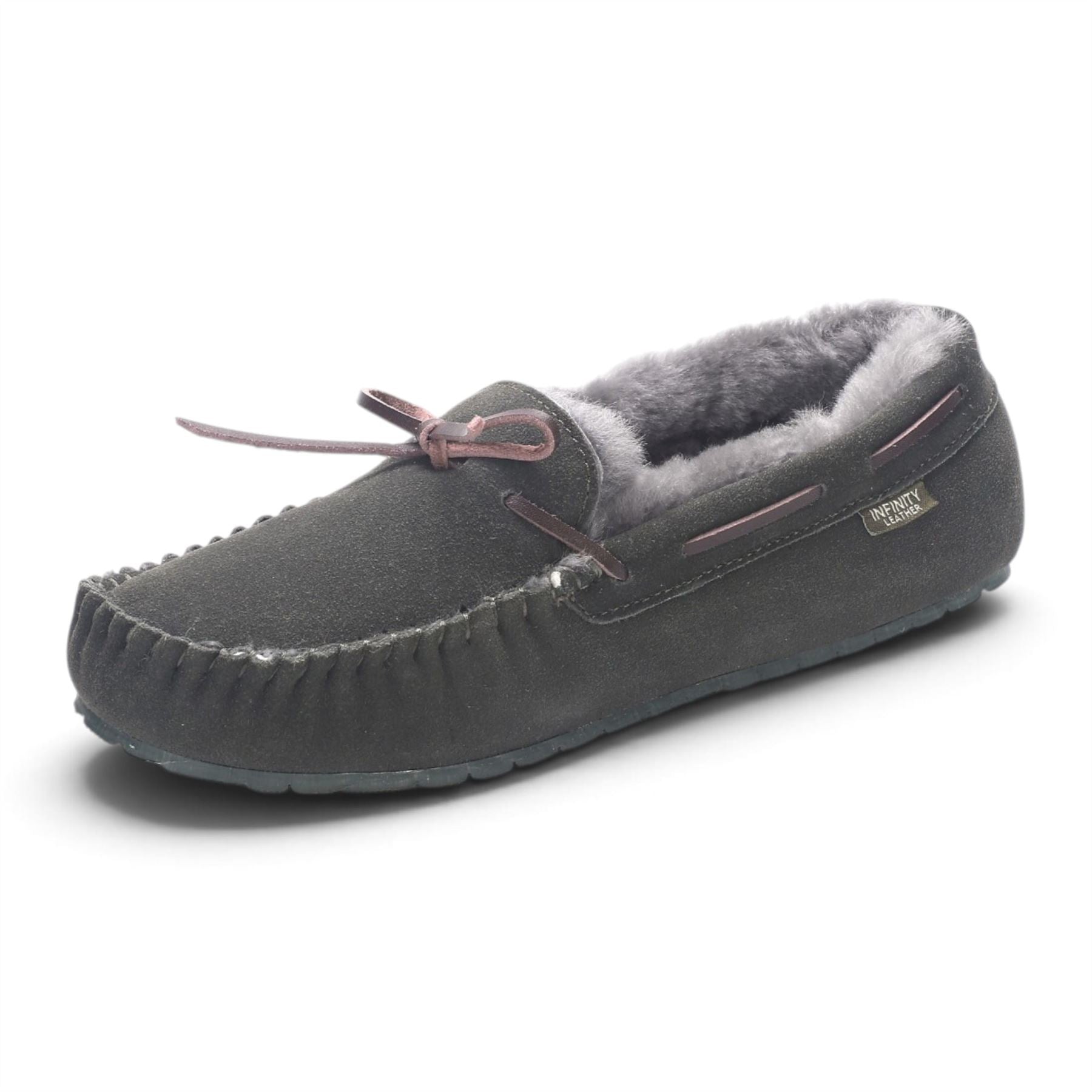 Men’s Olive Green Genuine Sheepskin Moccasin Winter Slippers - Flint