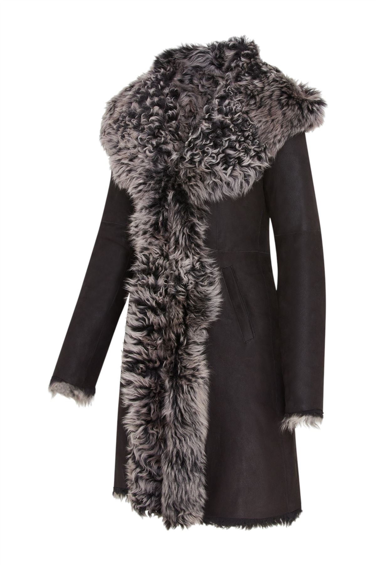 Womens Toscana Sheepskin Leather Hooded Trench Coat - Coast