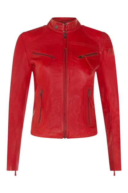 Womens Slim-Fit Leather Biker Jacket-Maldon