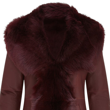 Womens Toscana Sheepskin Leather Hooded Trench Coat - Coast