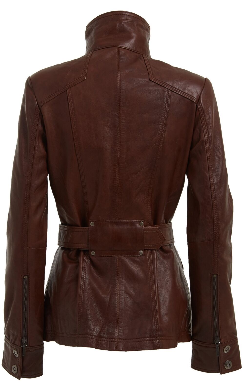 Womens Leather Military-Inspired Biker Jacket-Middleton - Upperclass Fashions 
