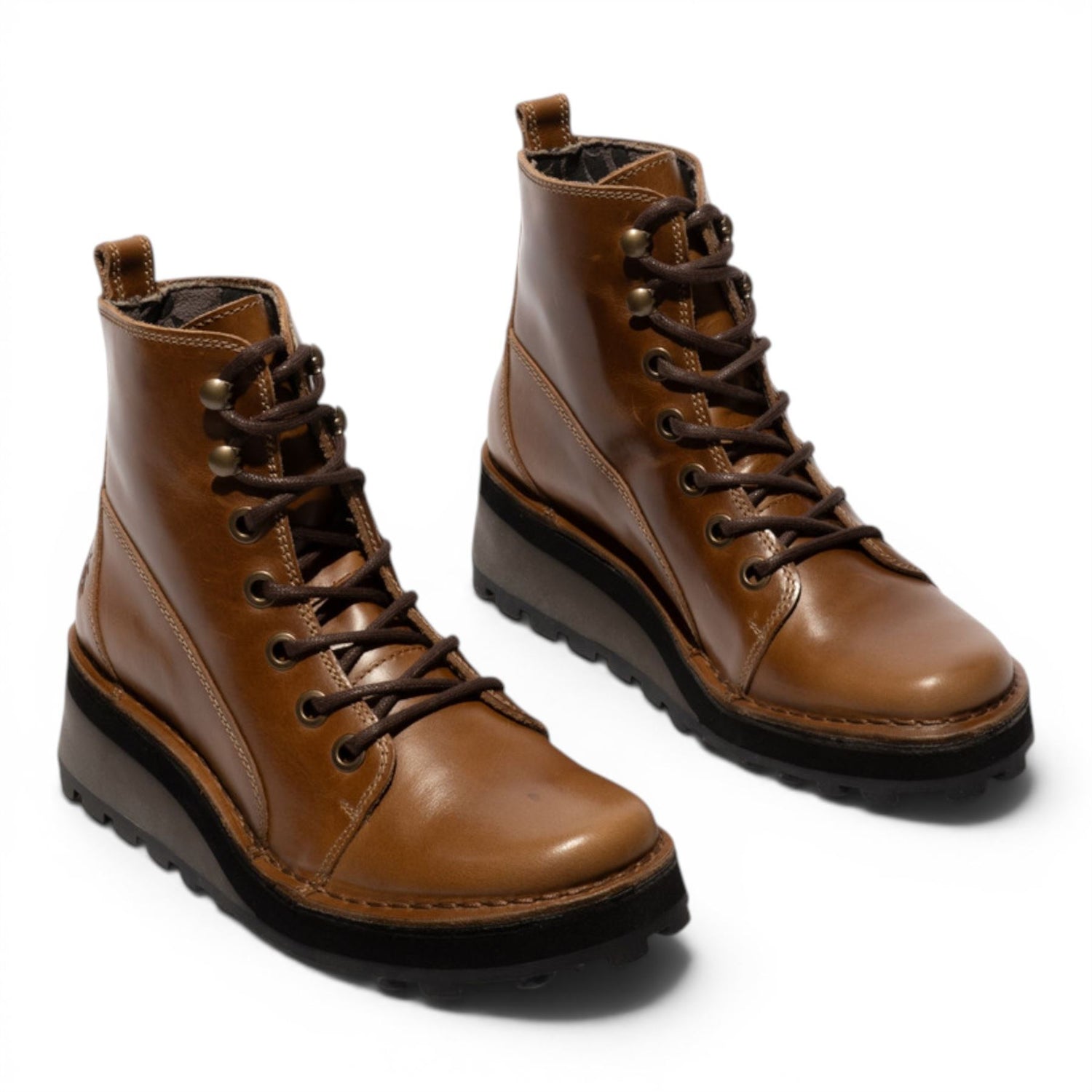 Fly London Womens Tan Leather Lace-Up Ankle Boots - HAZI147