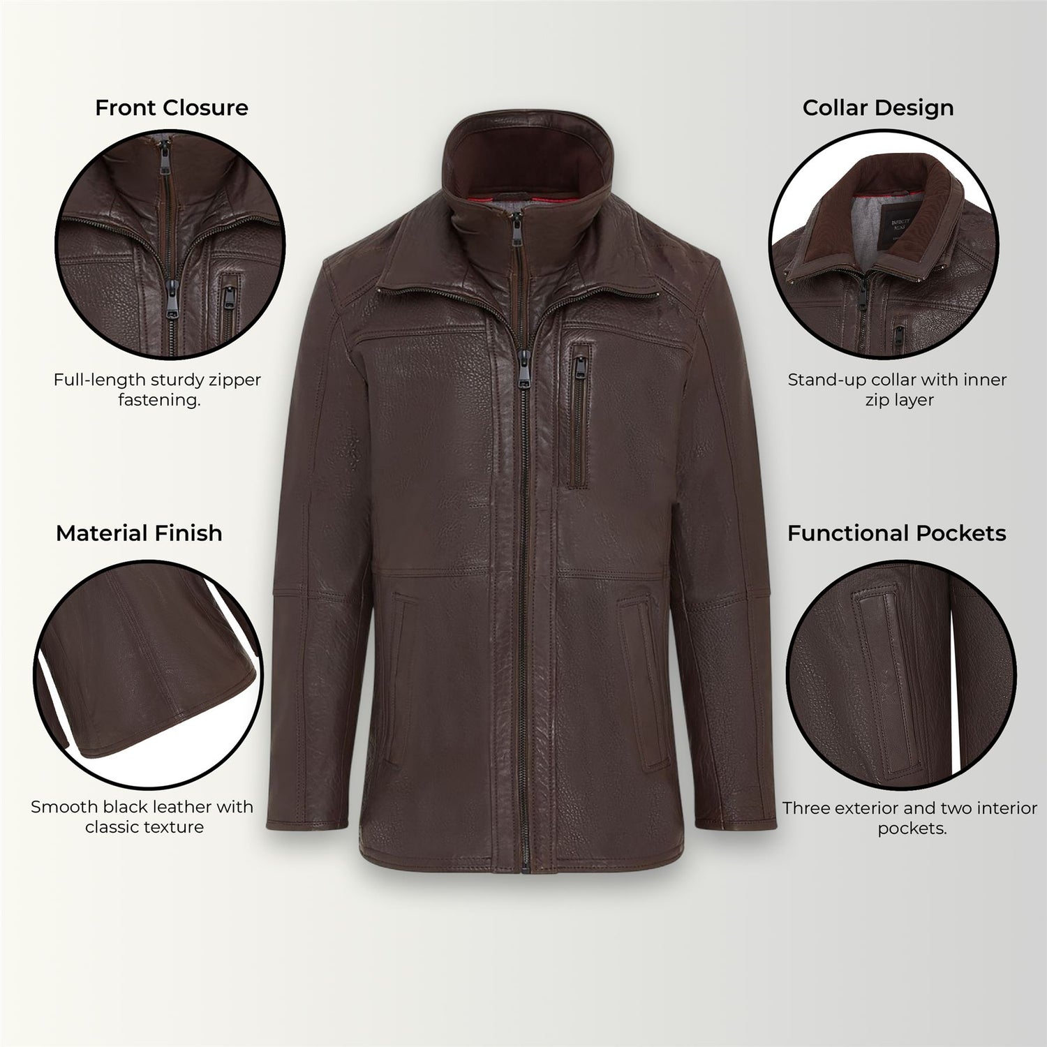 Mens Warm Mid-Length Leather Biker Coat - Sikander