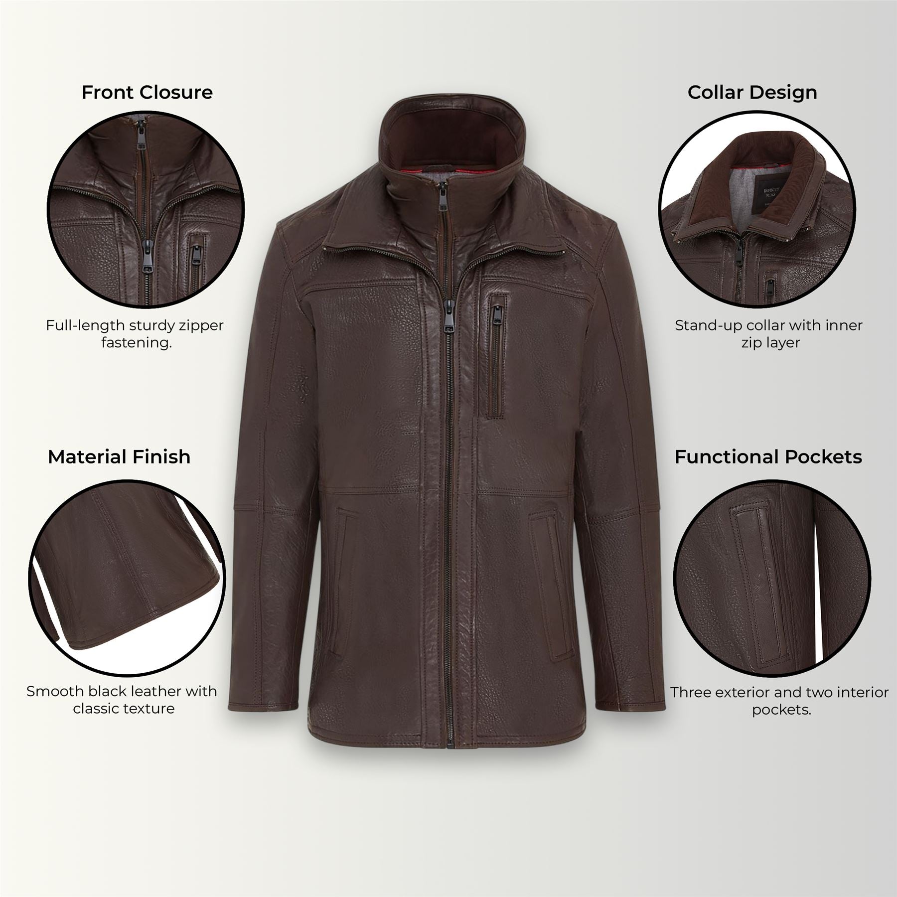 Mens Warm Mid-Length Leather Biker Coat - Sikander