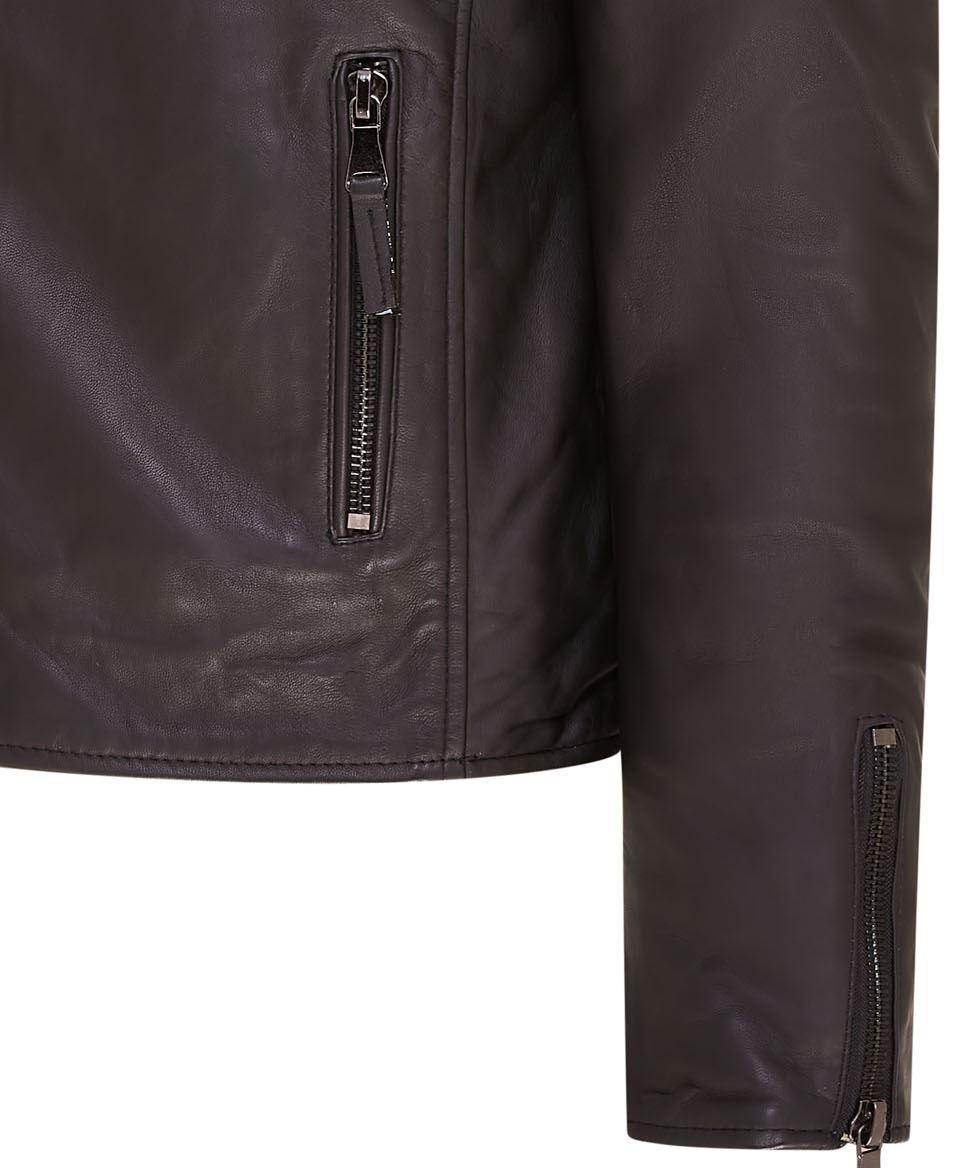 Mens Brando Double Cross Zip Leather Biker Jacket- Fagernes