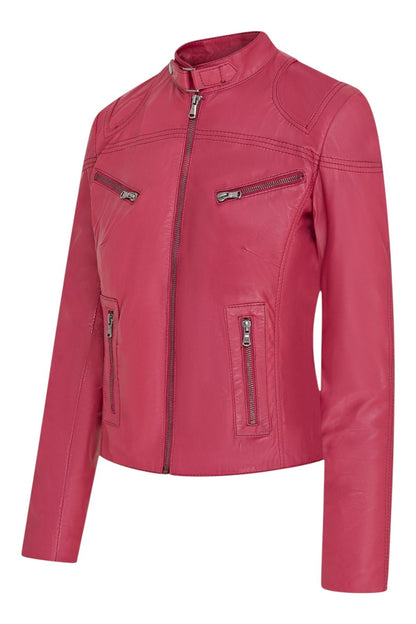 Womens Slim-Fit Leather Biker Jacket-Maldon