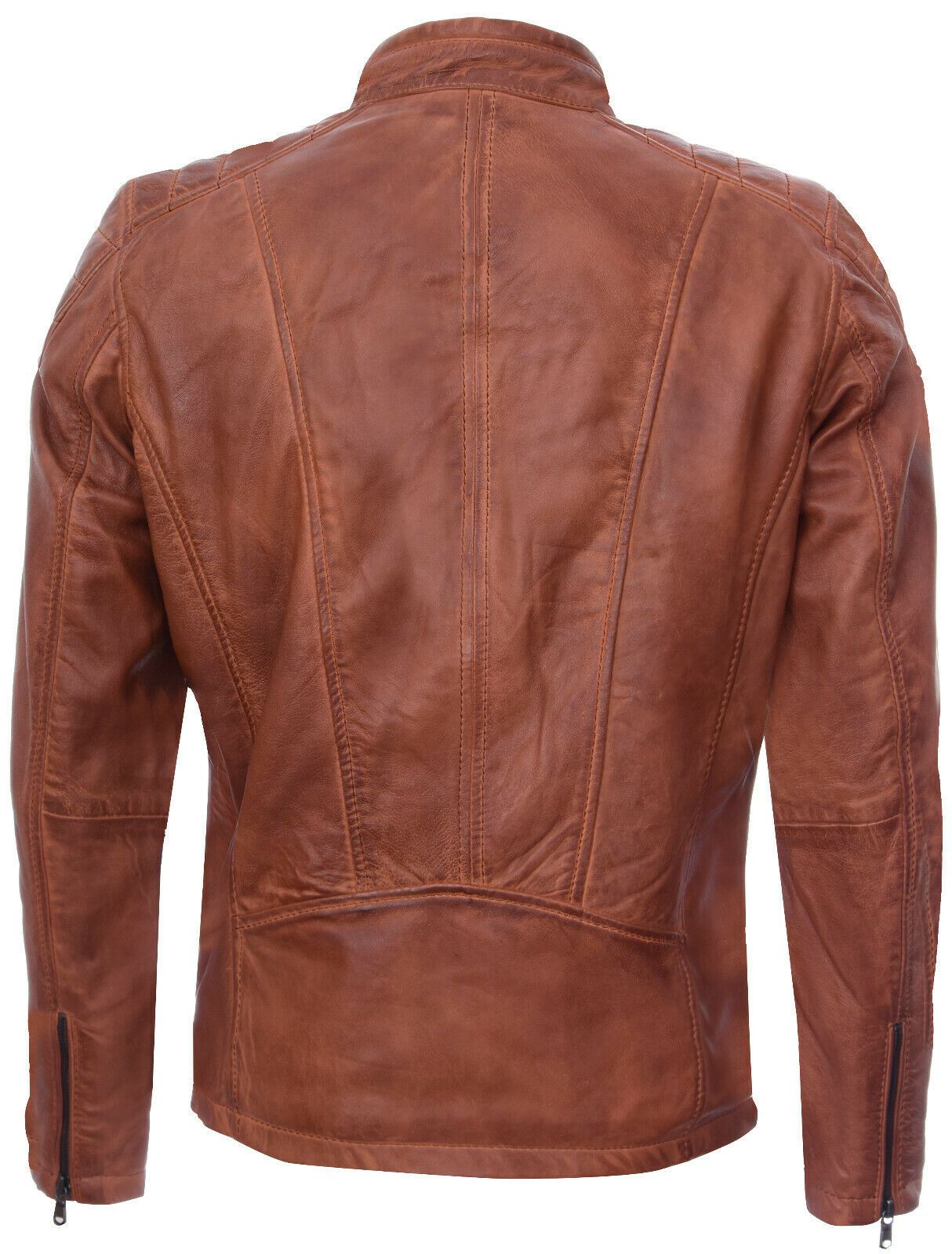 Mens Leather Jacket Vintage Quilted Retro Racing Zipped Biker - Bratislava - Upperclass Fashions 