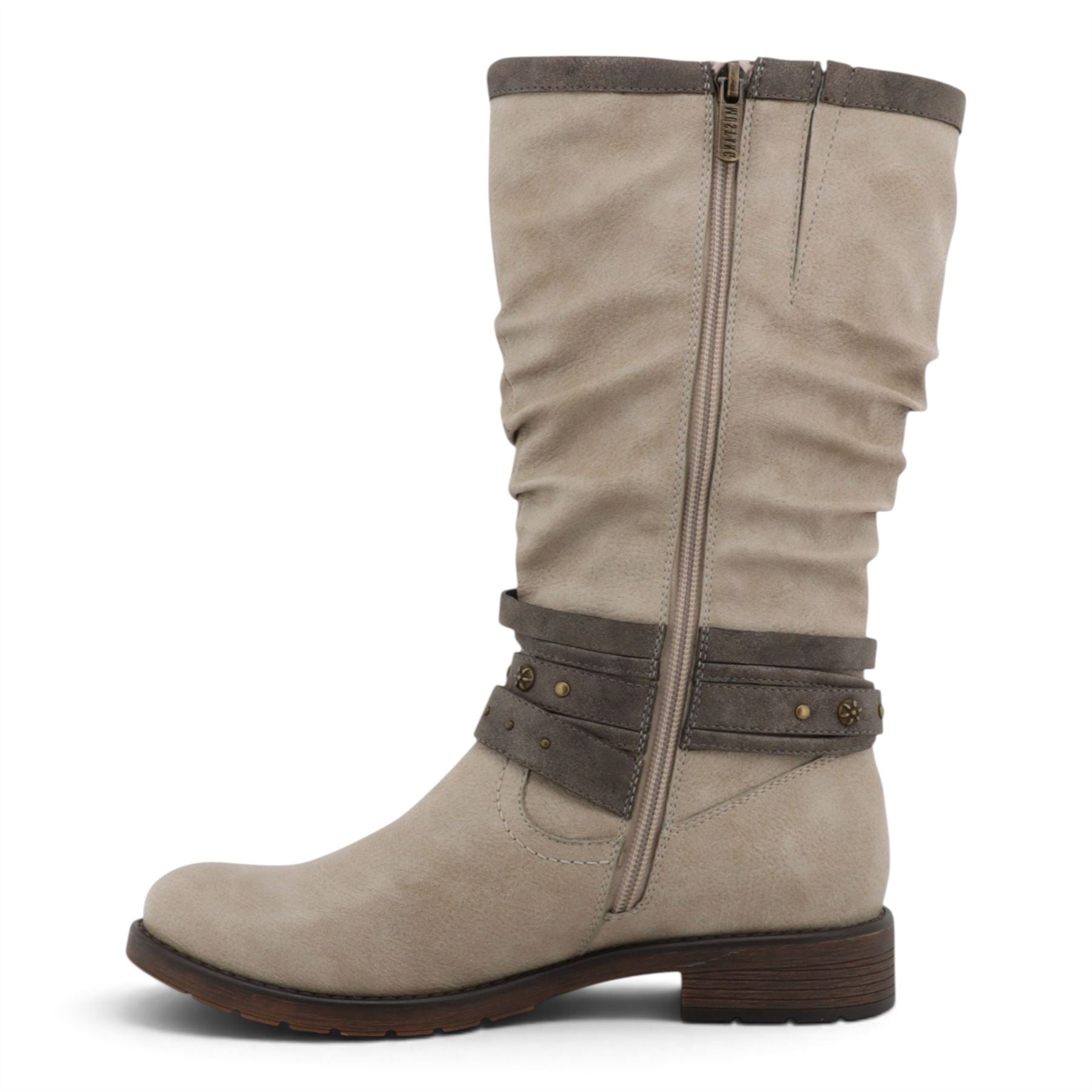 Womens White Faux Leather Mid-Calf Slouch Riding Boots - M0052004