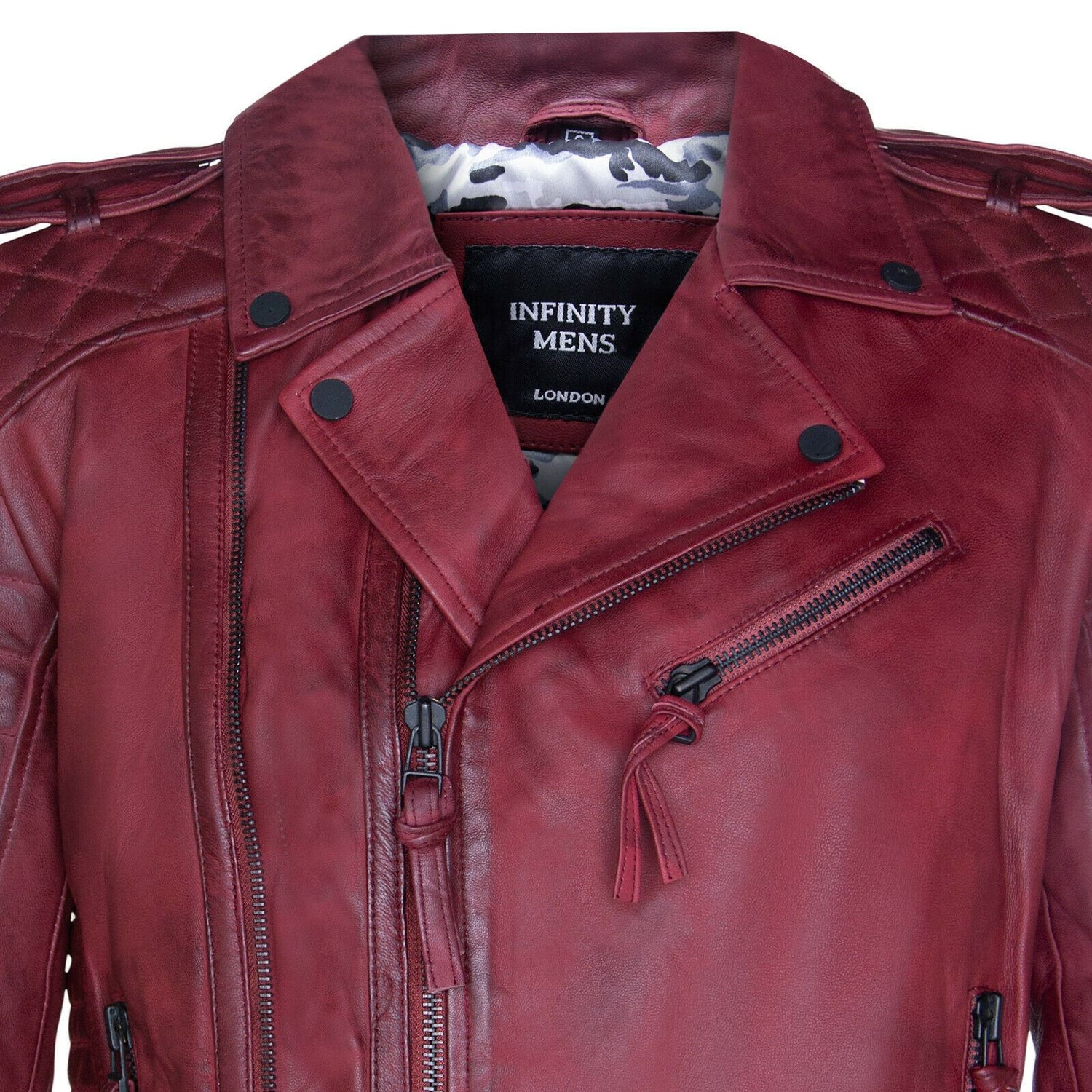 Mens Double Zip Leather Biker Jacket-Sandbach - Upperclass Fashions 