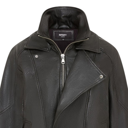 Womens Leather Biker Blouson Oversized Jacket - Big Bomber