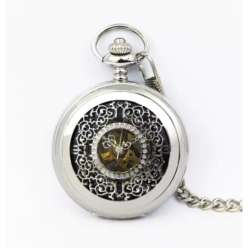 Antique Brass Alloy Skeleton Half Hunter Pocket Watch