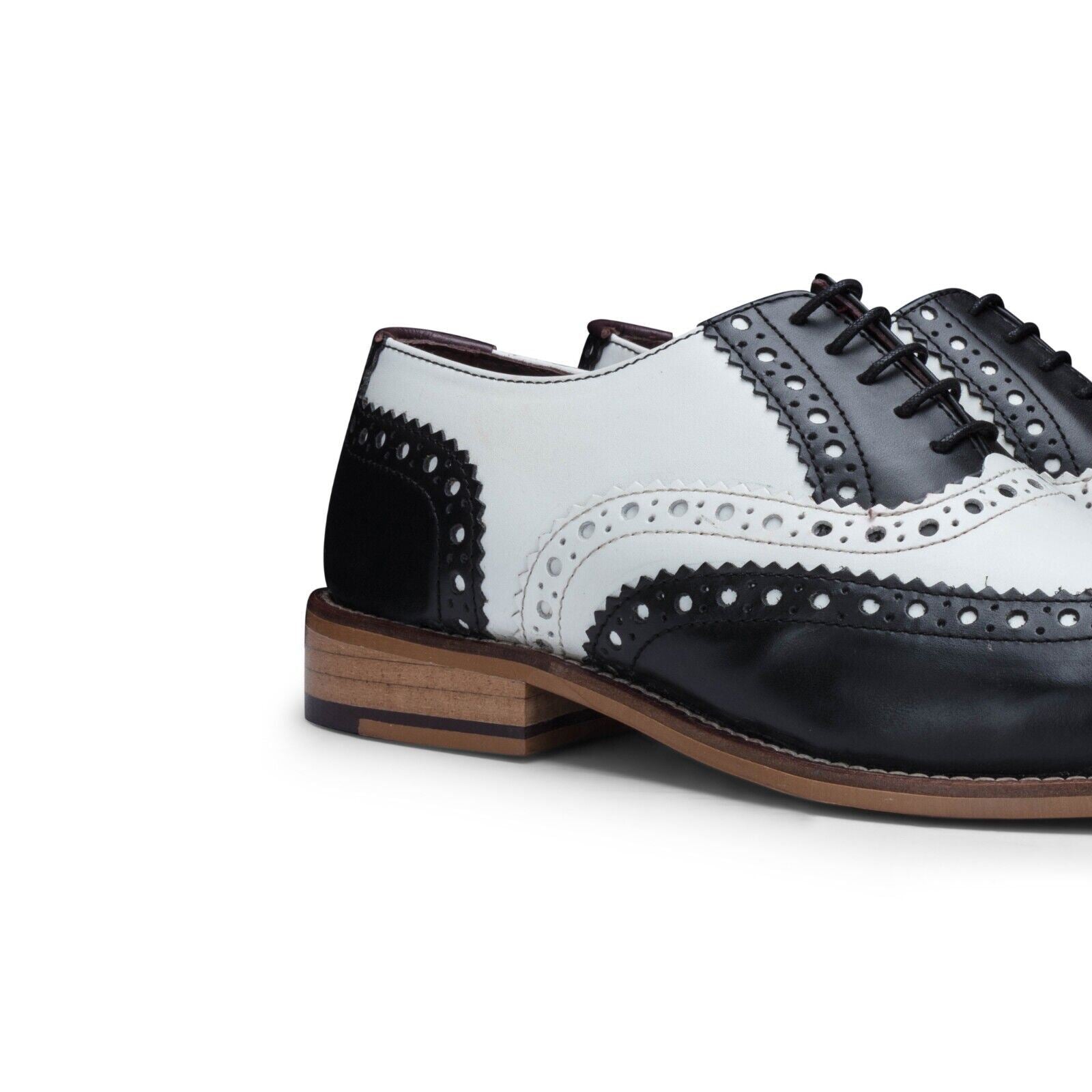 Mens Classic Oxford Black/White Leather Gatsby Brogue Shoes - Upperclass Fashions 