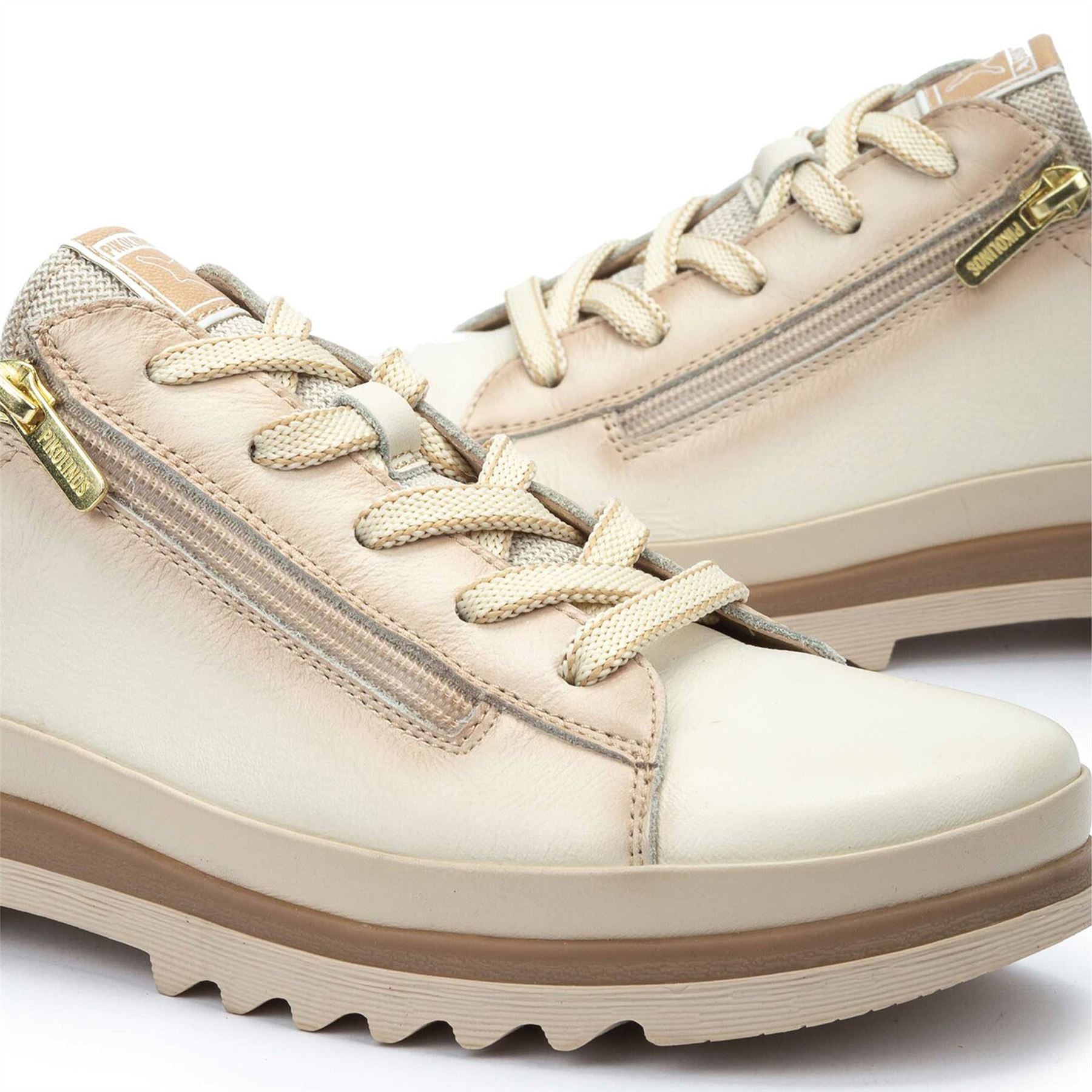 Pikolinos Women’s Nata White Leather Laces &amp; Zipper Trainers - Vigo