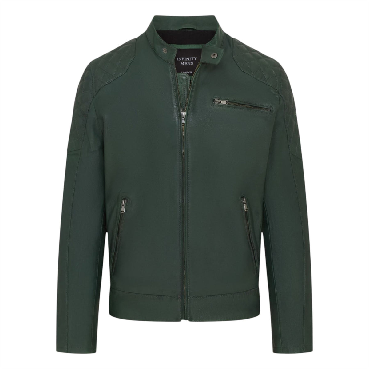 Mens Leather Quilted Shoulder Biker Jacket - Rock