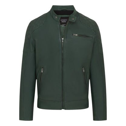 Mens Leather Quilted Shoulder Biker Jacket - Rock