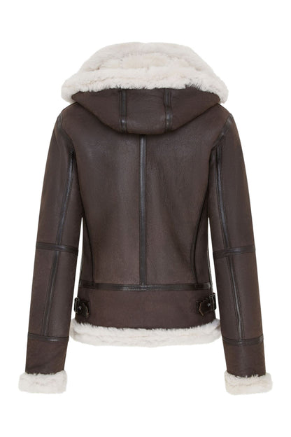 Womens Warmer Hooded Sheepskin Leather Jacket-Orford