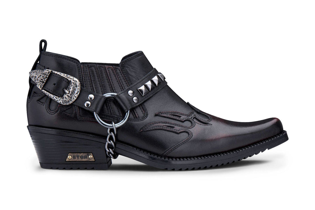 Mens Black Leather Winklepicker Studded Western Biker Boots - Upperclass Fashions 