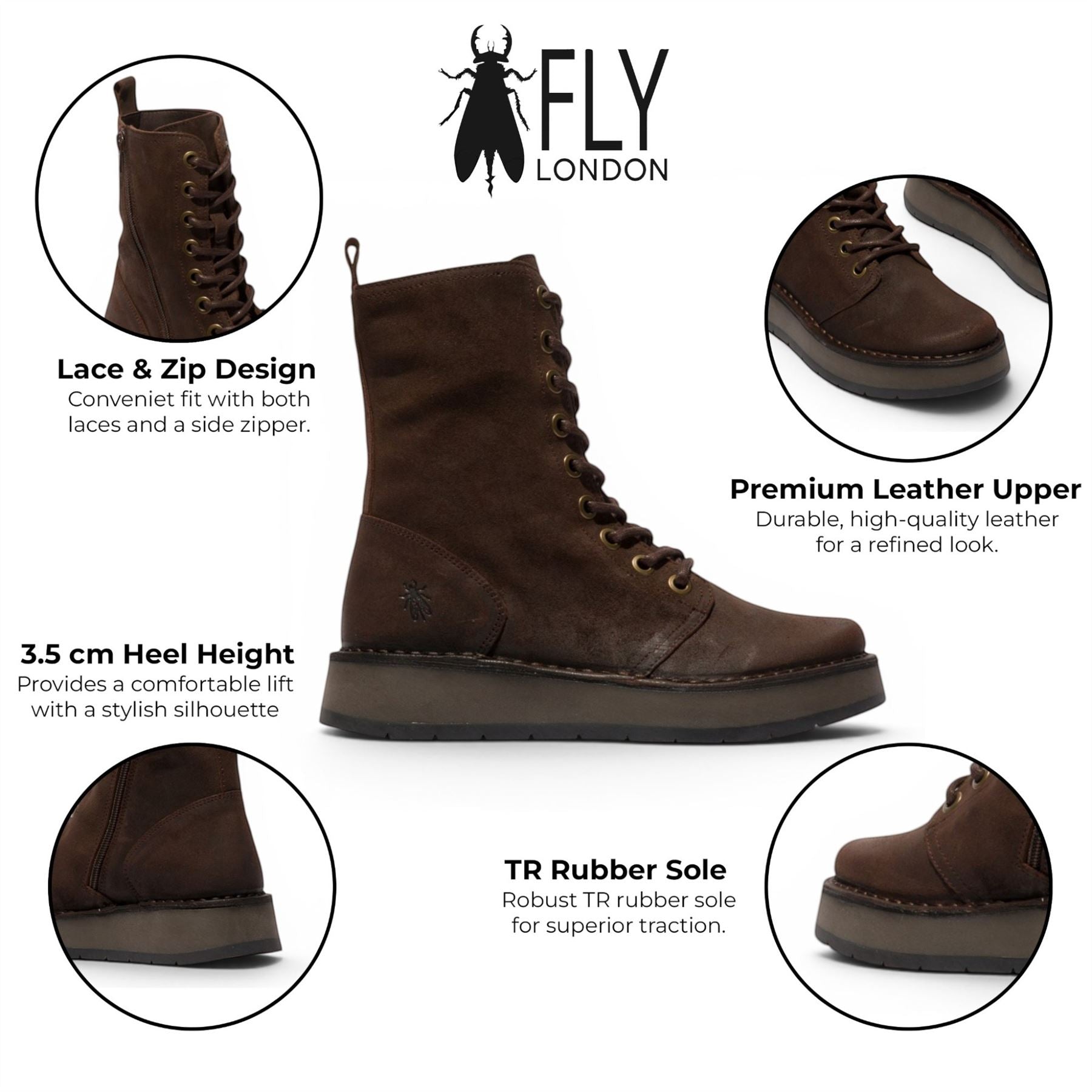 Fly London Womens Combat Brown Suede Leather Lace-up Boots - RAMI043
