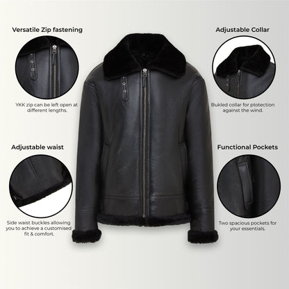 Mens Warm Sheepskin Aviator Zip-Up Flight Jacket-Harrogate