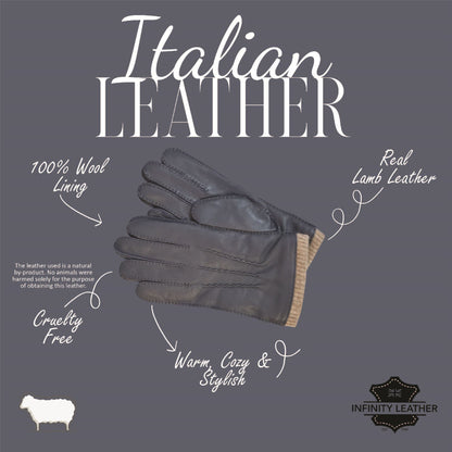Men’s Italian Leather Warm Wool Lining Winter Gloves - M-LGV-405