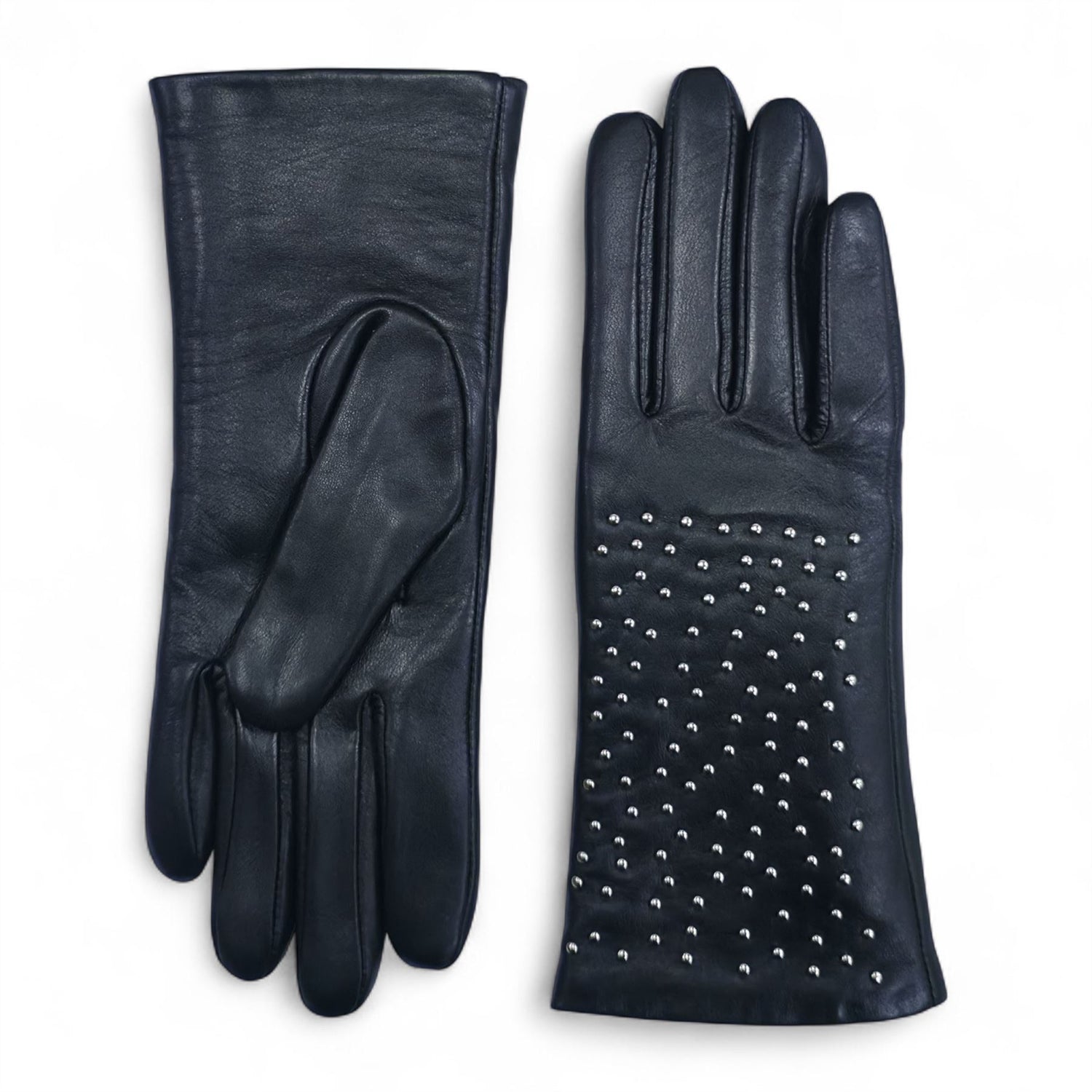 Womens Italian Leather Winter Studded Design Soft Wool Lining Gloves - L-GLV-601