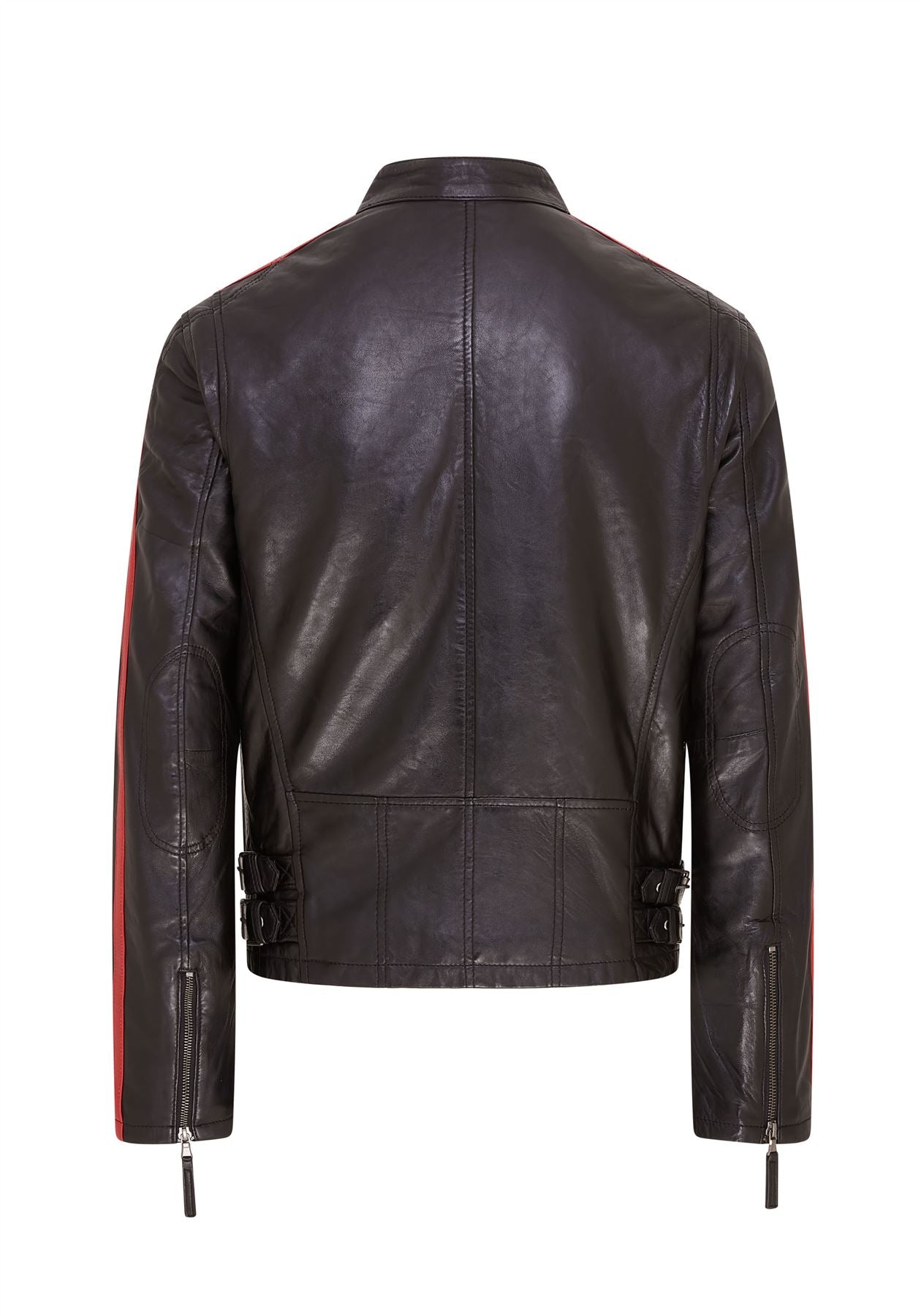 Mens Striped Café Racer Biker Leather Jacket - Alta