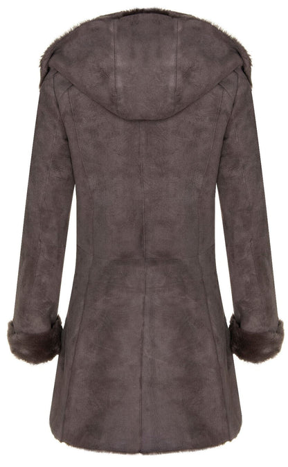 Womens Suede Merino Sheepskin Hooded Coat-Ryde