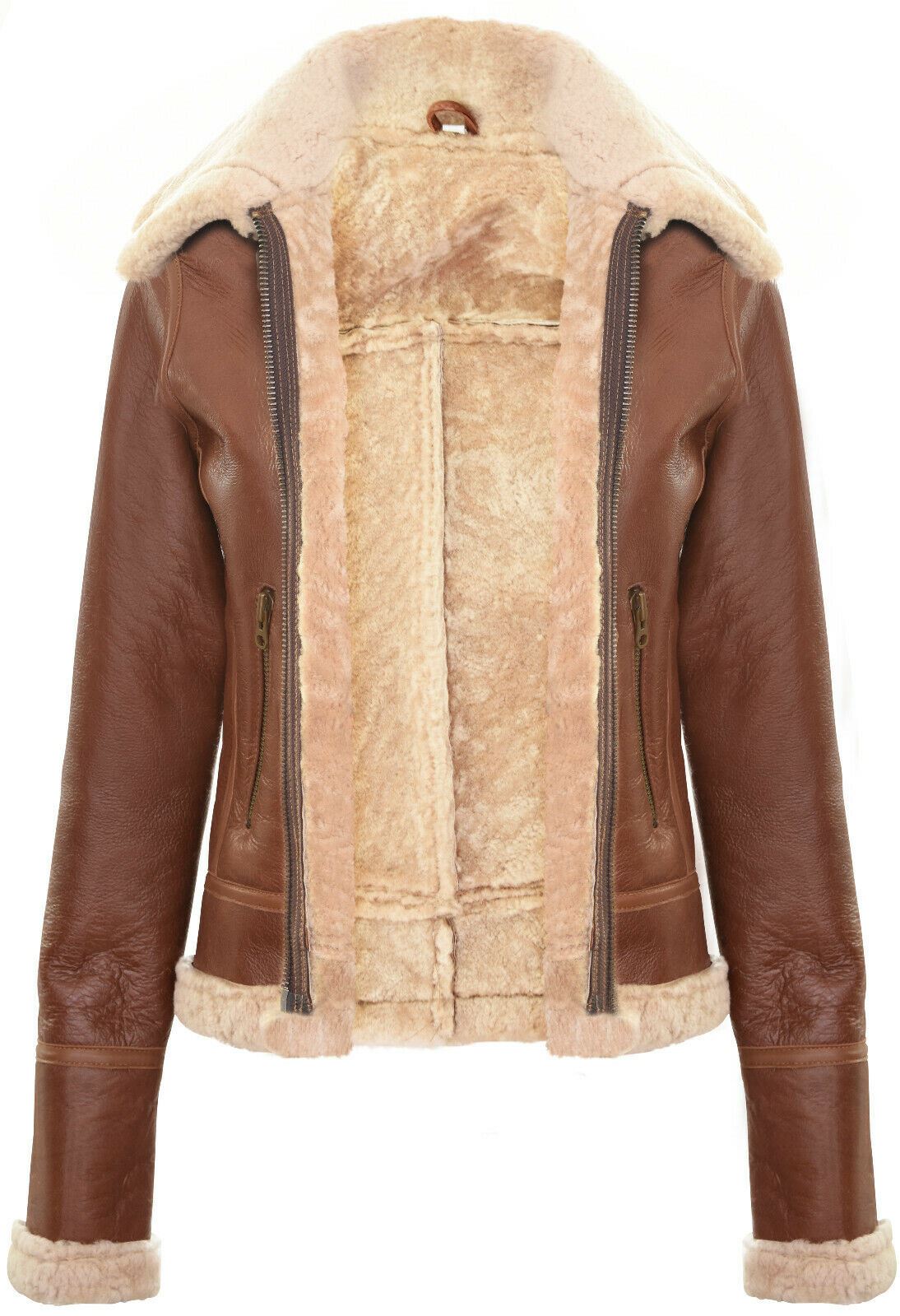 Womens B3 Sheepskin Tan Leather Jacket-Otley