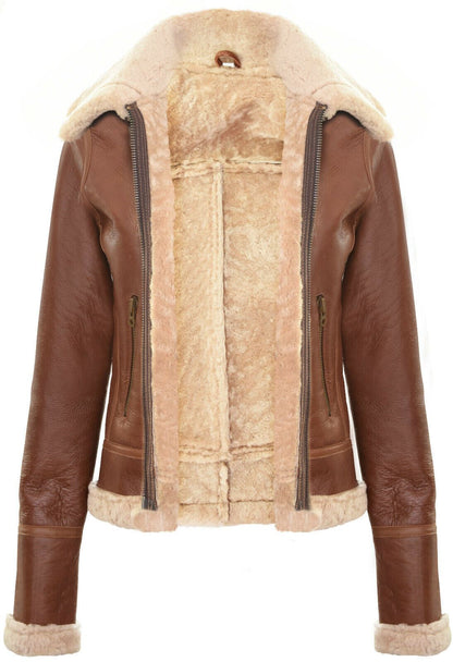 Womens B3 Sheepskin Tan Leather Jacket-Otley