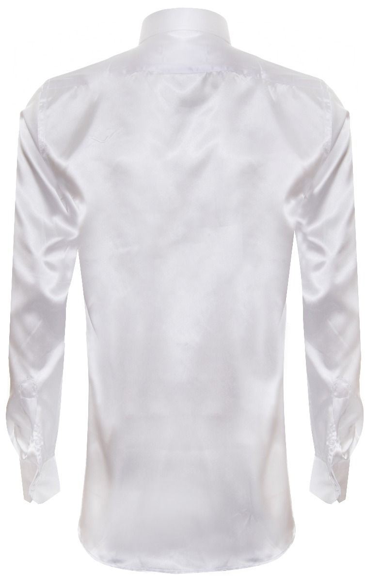 Mens White Satin Silk Shirt Smart Casual Button Down Cuff Tailored Fit