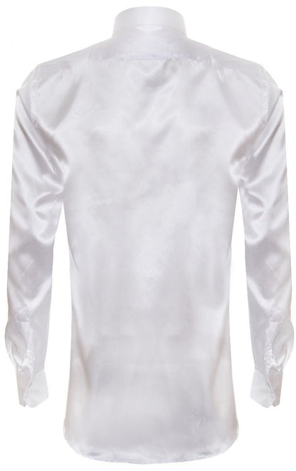 Mens White Satin Silk Shirt Smart Casual Button Down Cuff Tailored Fit