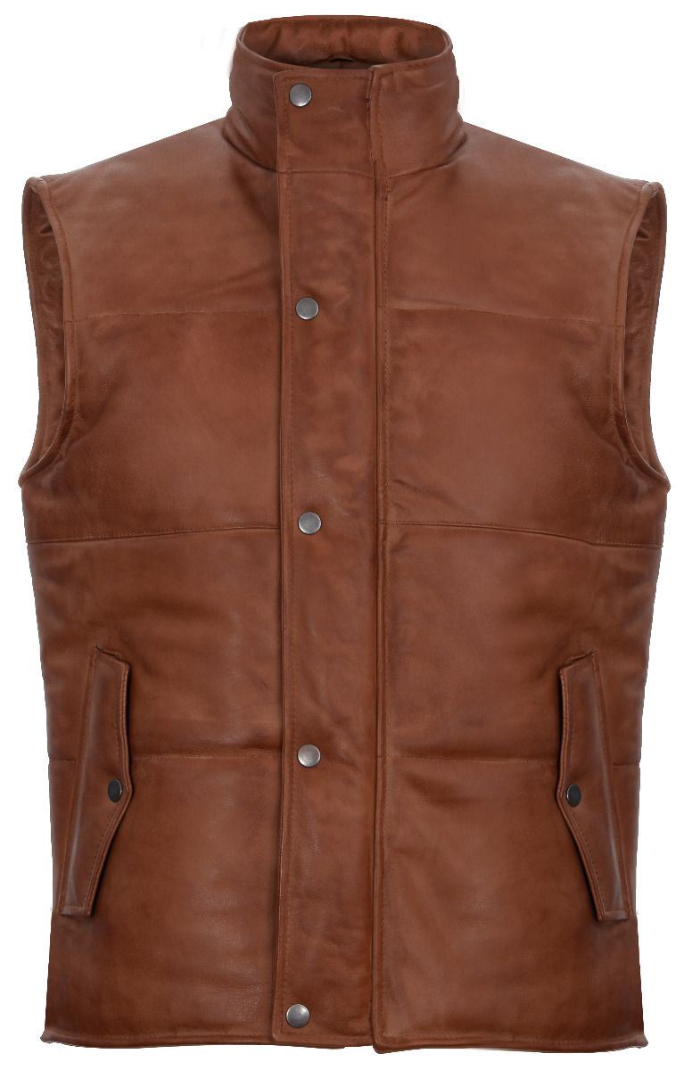 Mens Classic Leather Puffer Waistcoat-Gateshead