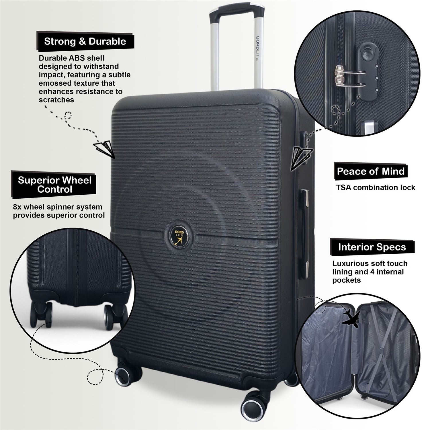 Seto Set of 3 Hard Shell Suitcase in Black
