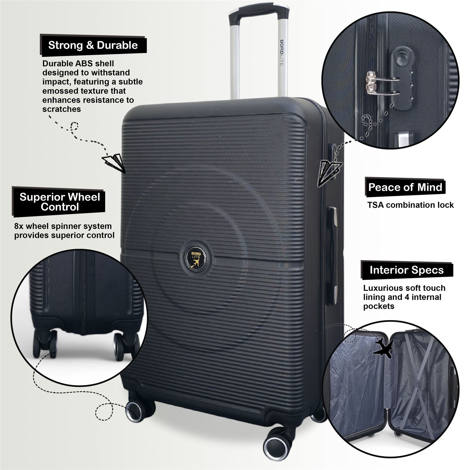 Seto Set of 3 Hard Shell Suitcase in Black