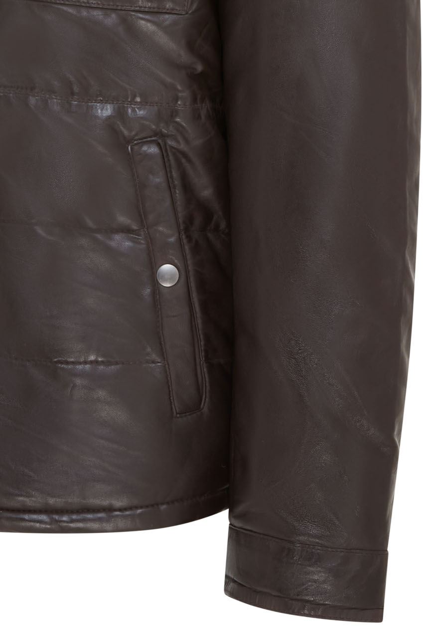 Mens Leather Puffer Quilted Jacket - Farsund