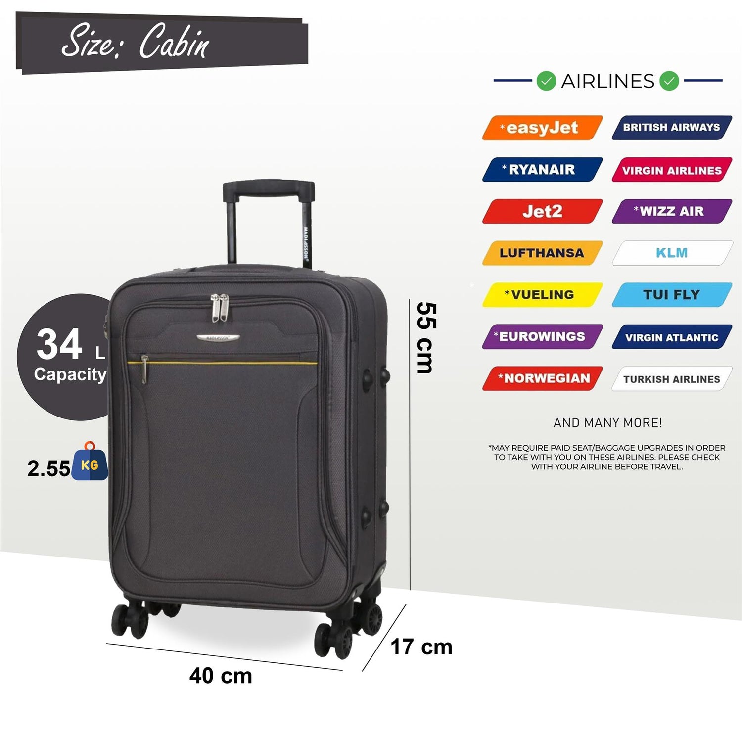 Calera Cabin Soft Shell Suitcase in Grey