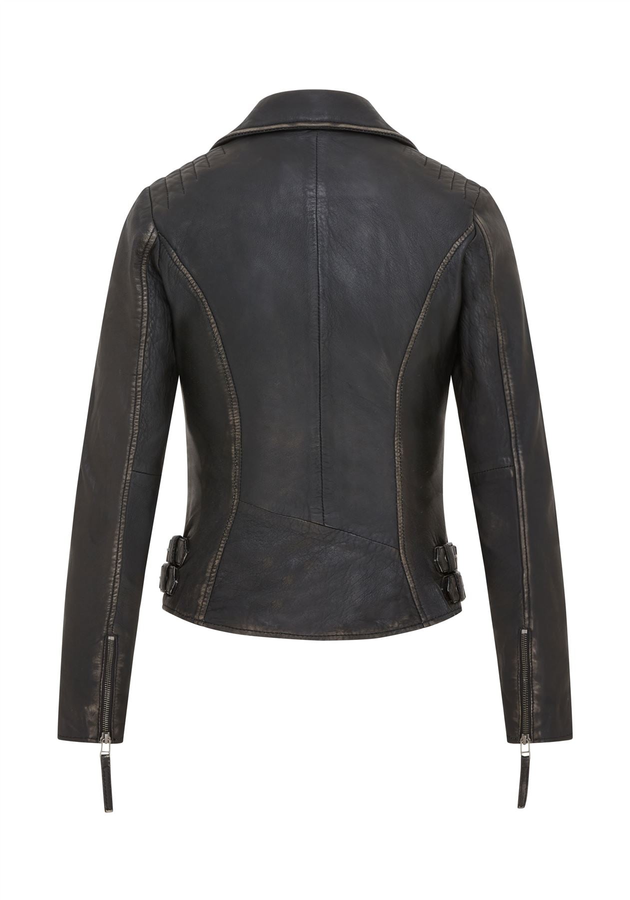 Womens Black Leather Brando Biker Jacket -  Finnsnes