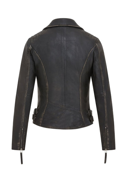 Womens Black Leather Brando Biker Jacket -  Finnsnes