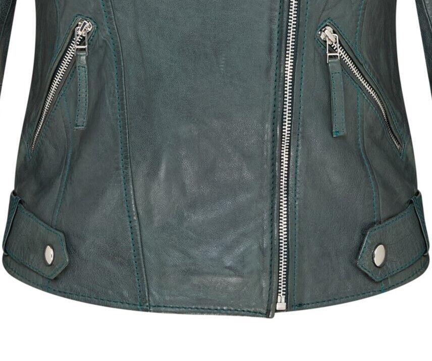 Womens Green Biker Leather Jacket - Wembley