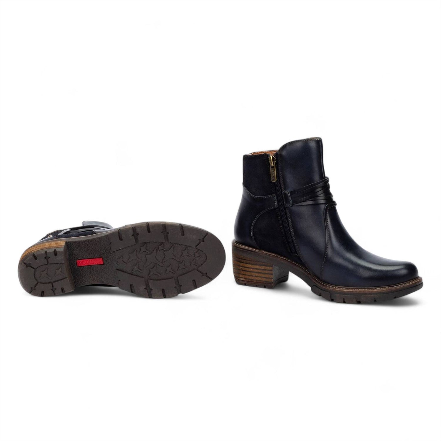 Pikolinos Women’s Blue Leather Zipped Heel Ankle Boots - San Sebastia