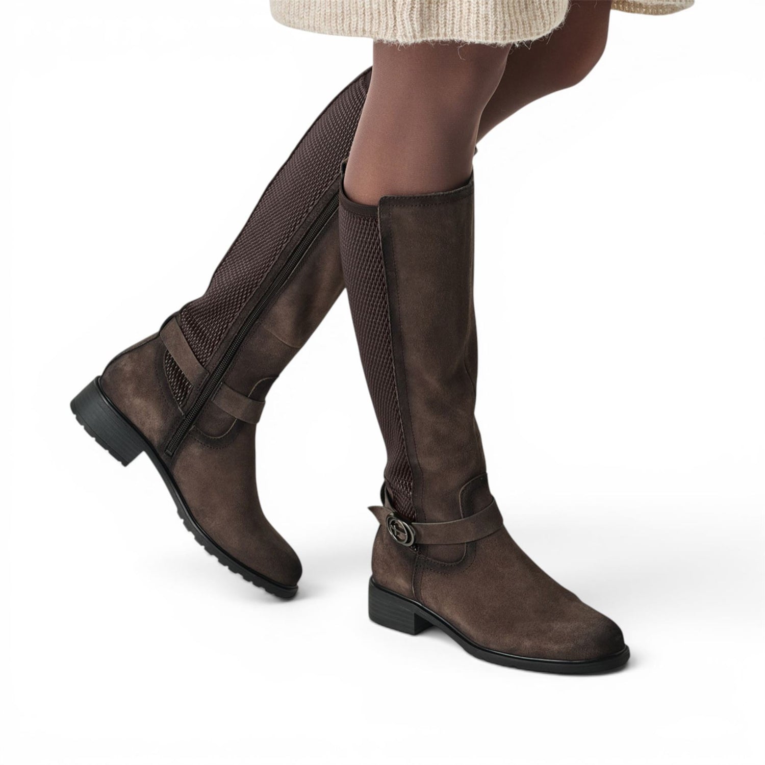 Tamaris Womens Taupe Leather Knee-High Long Riding Boots - 25618-43