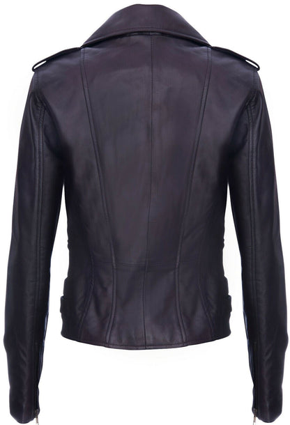 Womens Leather Brando Biker Jacket-Loddon - Upperclass Fashions 