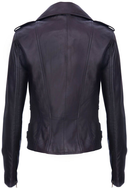 Womens Leather Brando Biker Jacket-Loddon