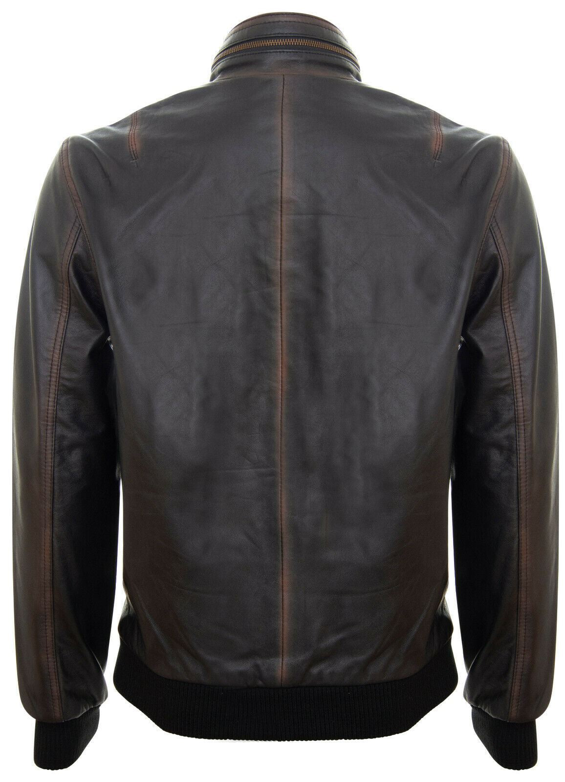 Mens Zipped Leather Bomber Biker Jacket-Barnet