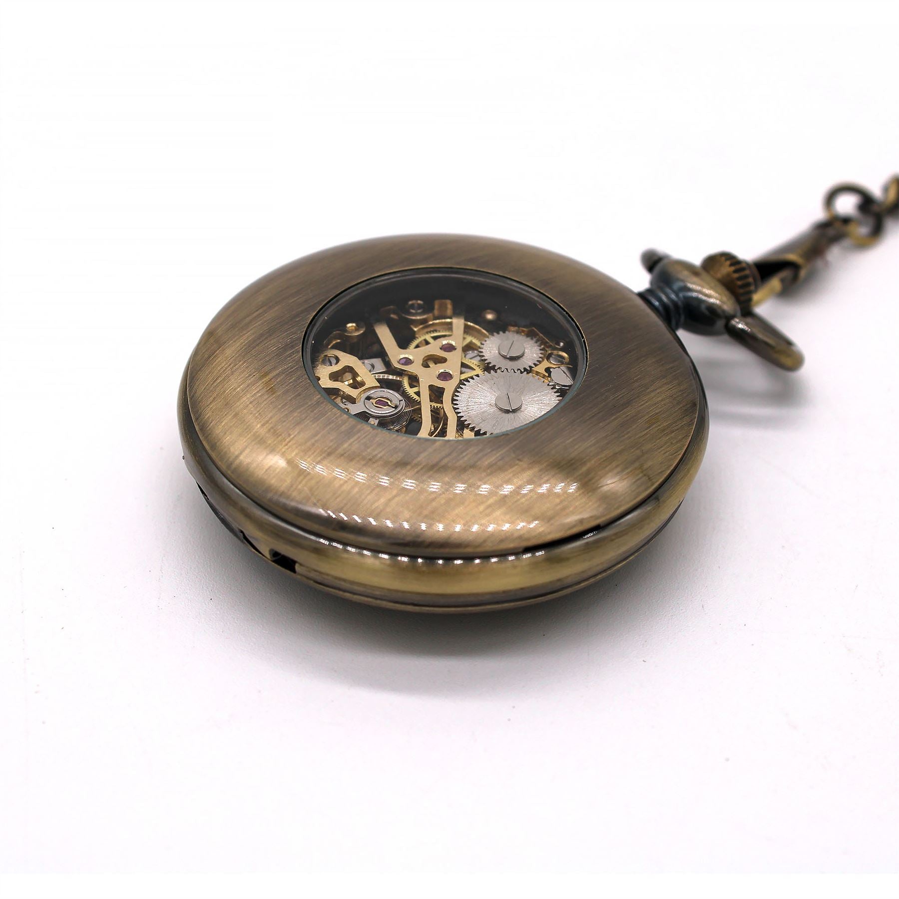 Vintage Bronze Wooden Skeleton Half Hunter Alloy Pocket Watch
