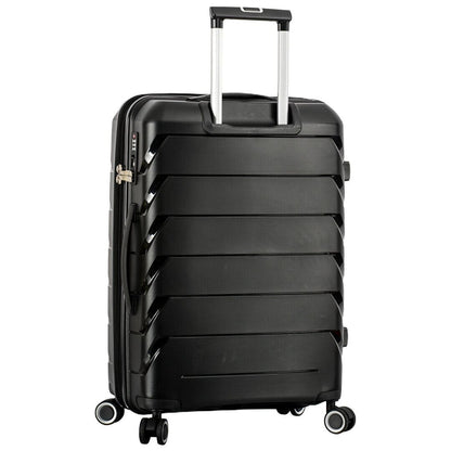 Black 8 Wheel Hard Shell Strong Cabin Suitcase Set Luggage - Upperclass Fashions 